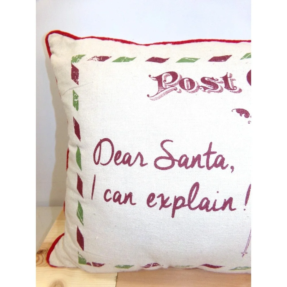 Stratford Home‎ Christmas Post Card Throw Pillows 19x14 Red Beige Set of 2